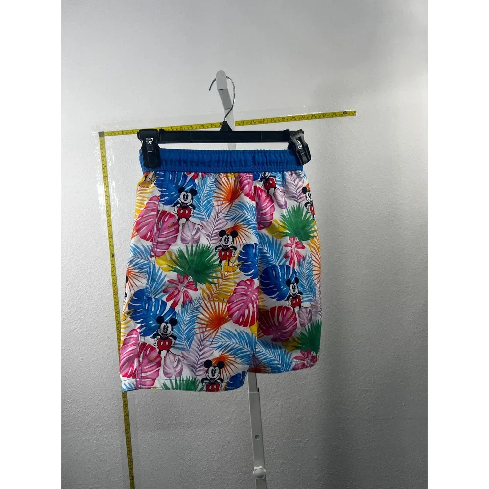 Disney Mickey Mouse Boys Swim Trunks Tropical Floral Board Shorts Blue Size 7/8‎